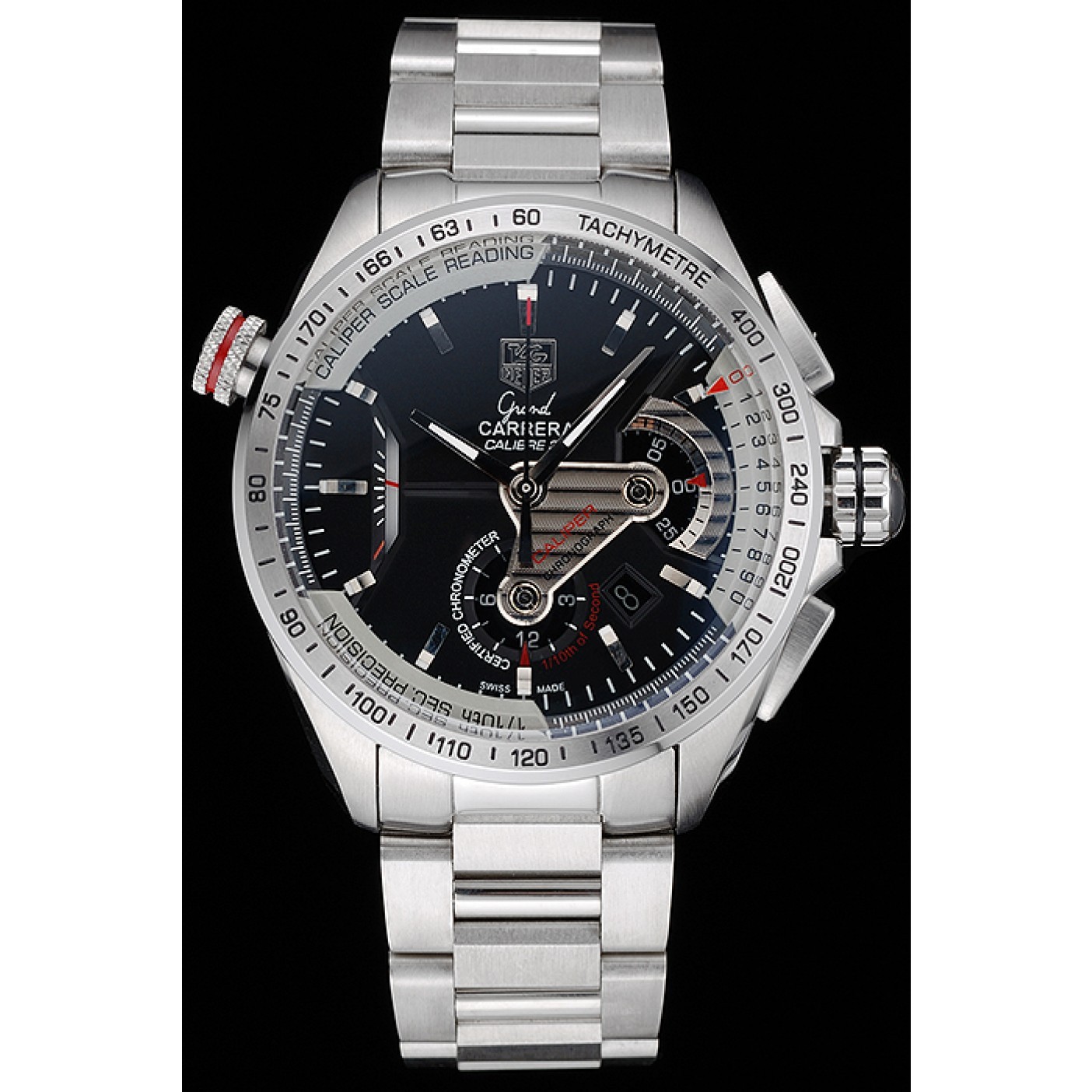 Tag Heuer Swiss Carrera Tachymeter Bezel Stainless Steel Black Dial