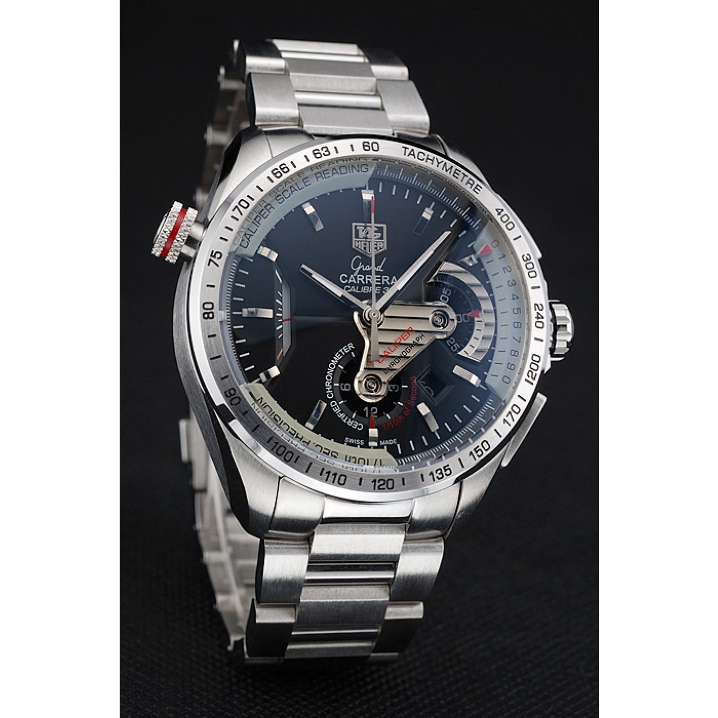 Tag Heuer Swiss Carrera Tachymeter Bezel Stainless Steel Black Dial