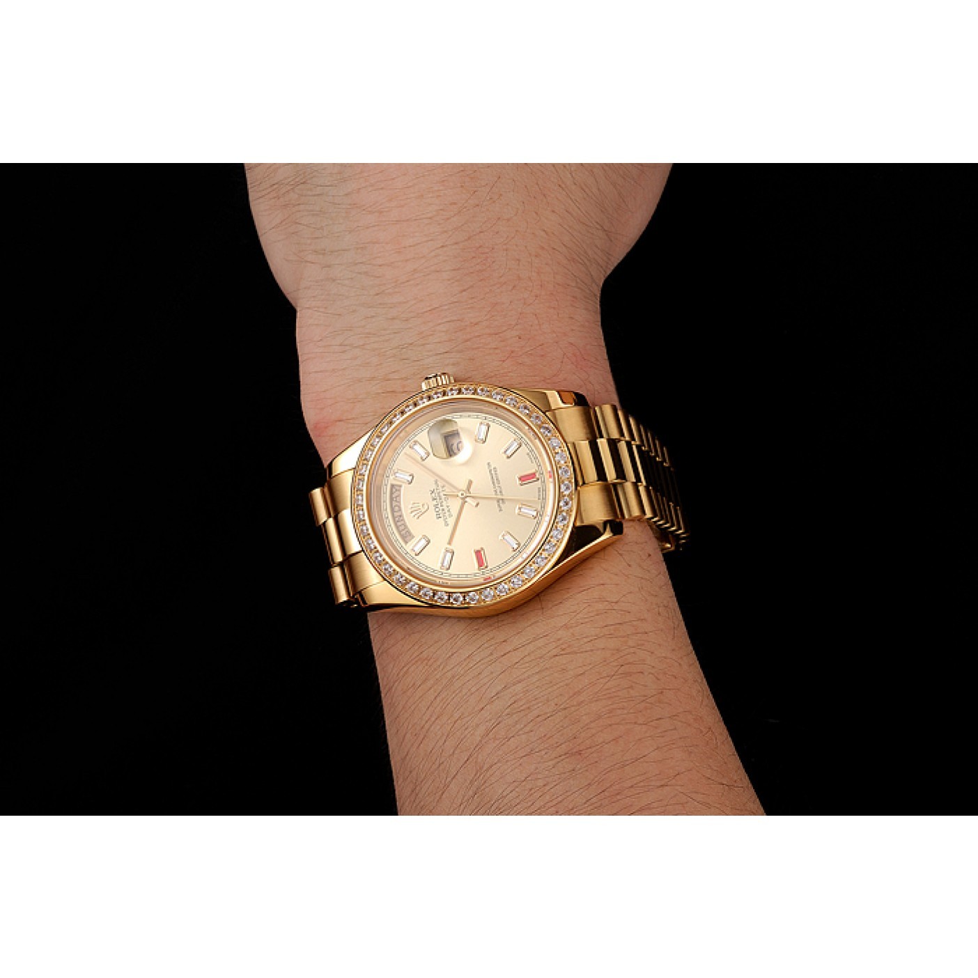 Swiss Rolex Day-Date Diamonds And Rubies Champagne Dial Gold Bracelet 1454100