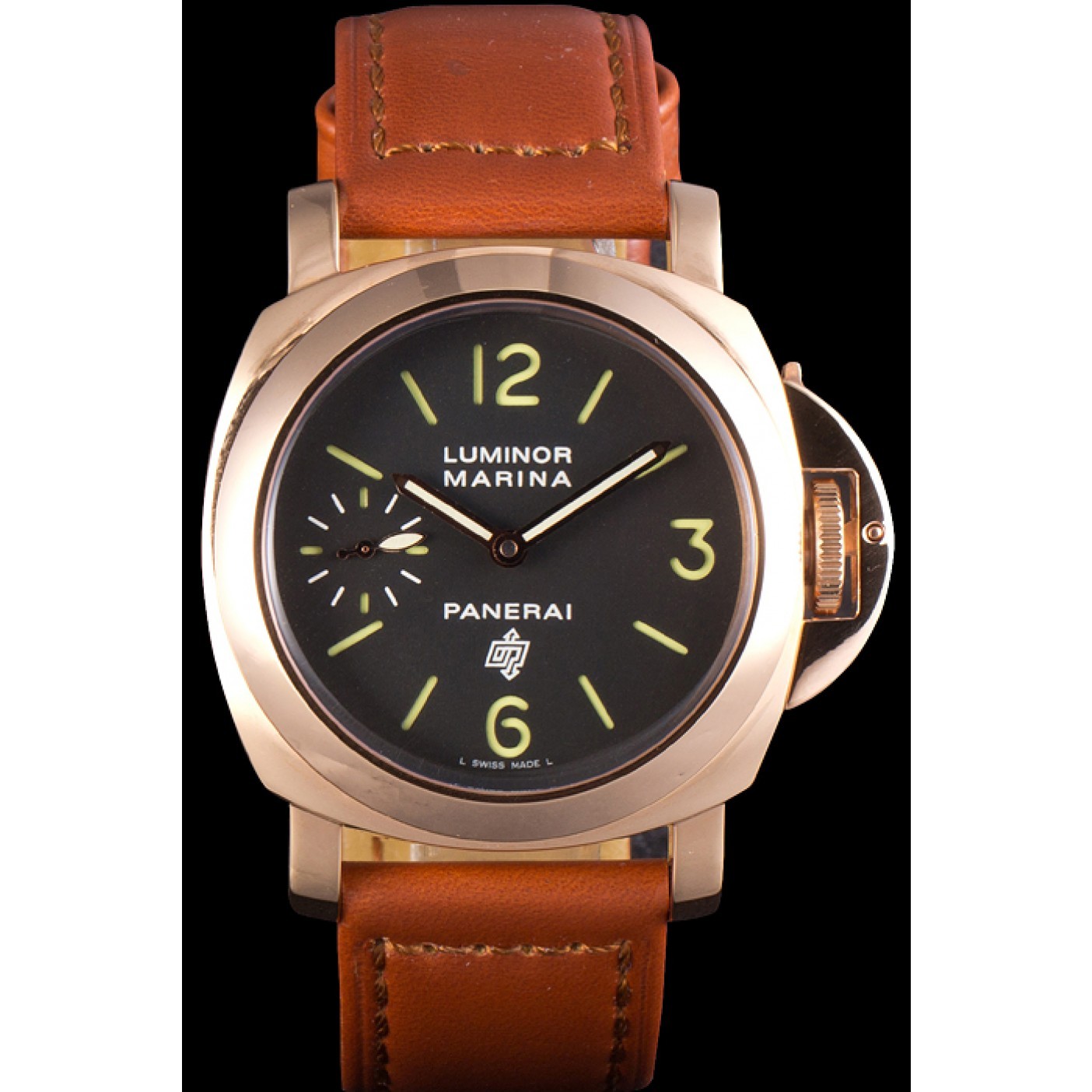 Panerai Luminor Marina Black Dial Brown Leather Bracelet