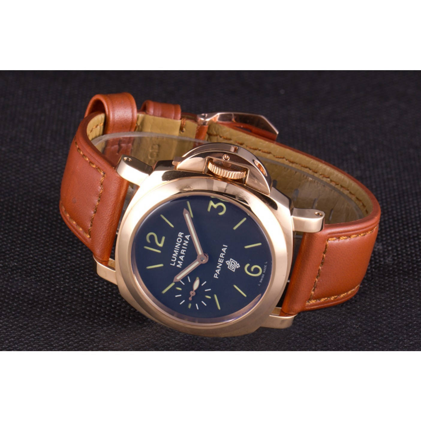 Panerai Luminor Marina Black Dial Brown Leather Bracelet