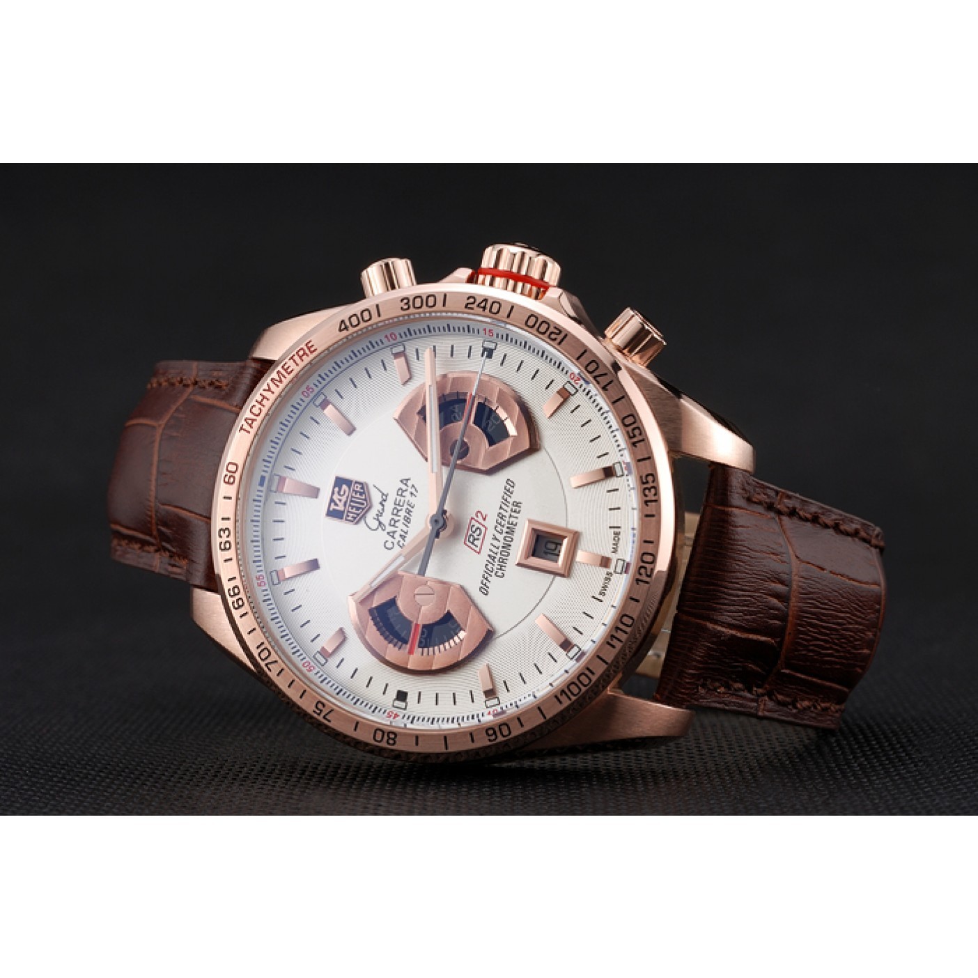 Tag Heuer Carrera Rose Gold Case White Dial Brown Leather Strap 98245