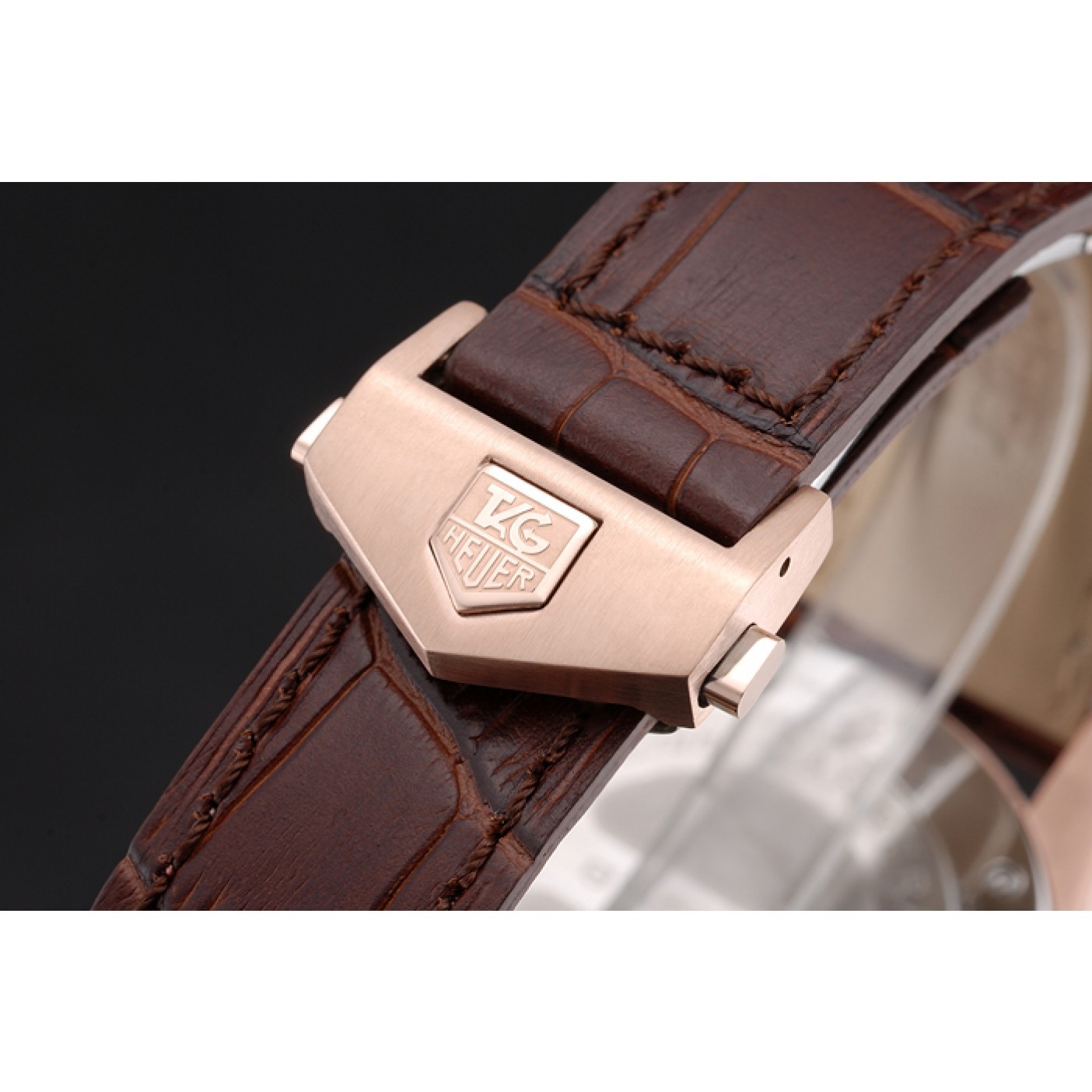 Tag Heuer Carrera Rose Gold Case White Dial Brown Leather Strap 98245