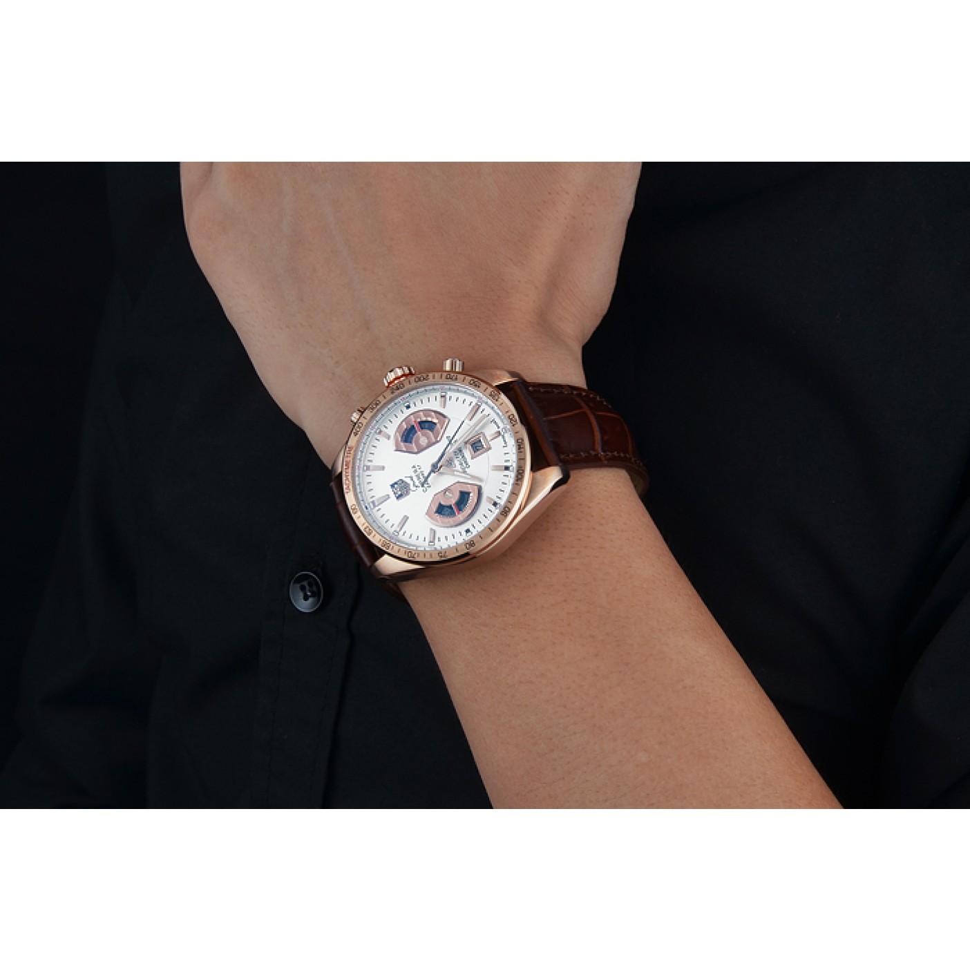 Tag Heuer Carrera Rose Gold Case White Dial Brown Leather Strap 98245