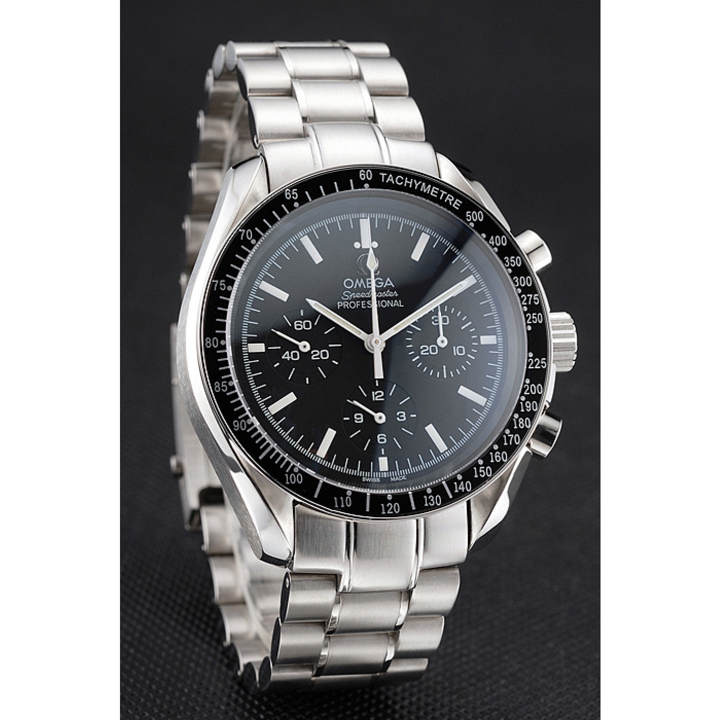 Swiss Omega Speedmaster Professional Black Dial Stainless Steel Case And Bracelet