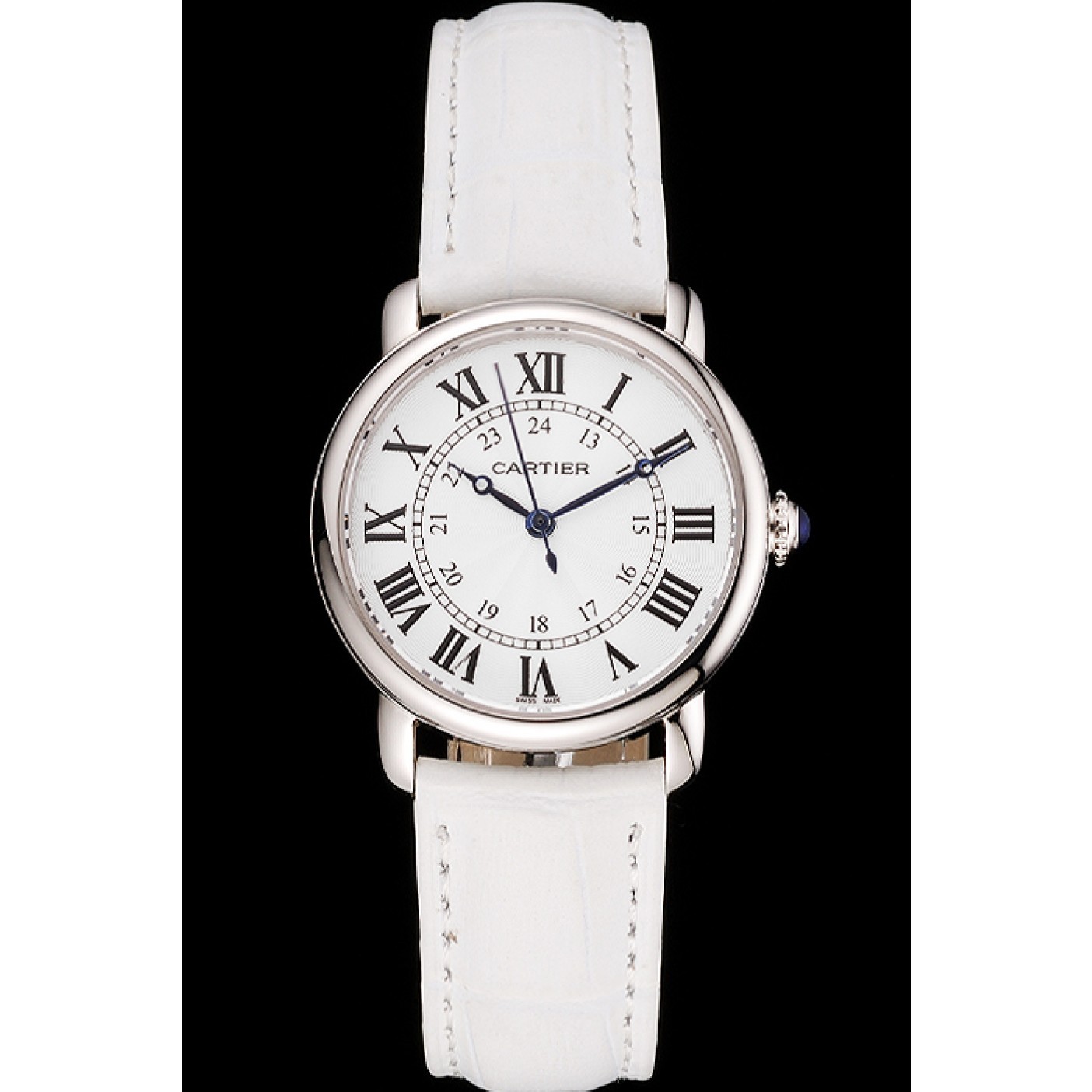 Cheap Cartier Ronde White Dial Stainless Steel Case White Leather Strap