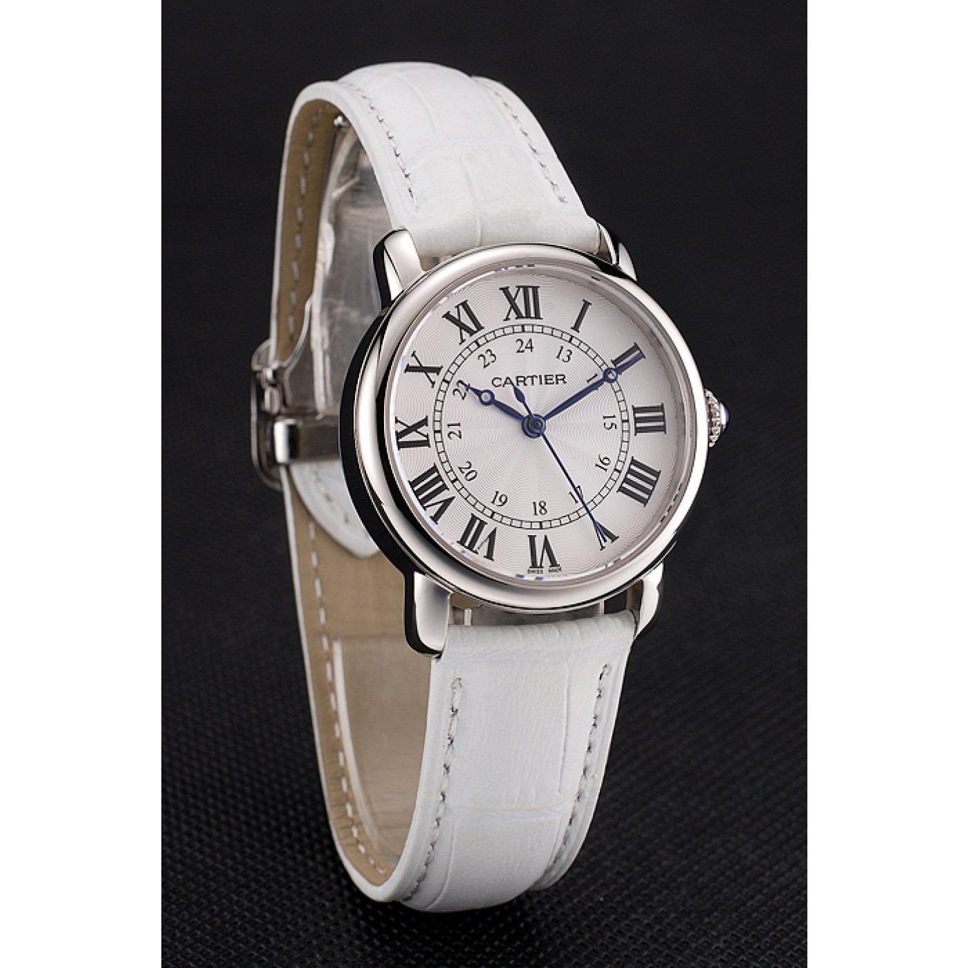 Cheap Cartier Ronde White Dial Stainless Steel Case White Leather Strap