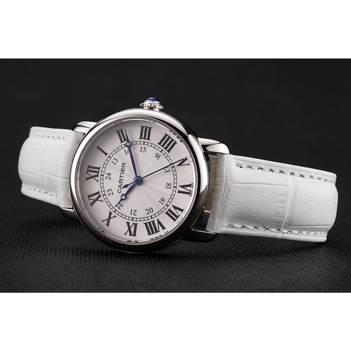 Cheap Cartier Ronde White Dial Stainless Steel Case White Leather Strap