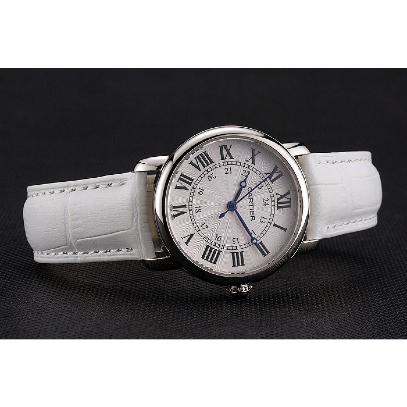 Cheap Cartier Ronde White Dial Stainless Steel Case White Leather Strap