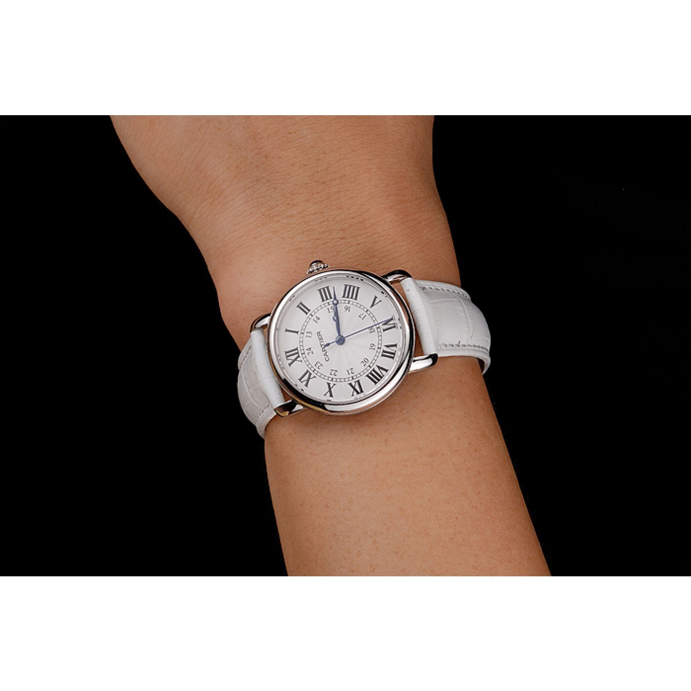 Cheap Cartier Ronde White Dial Stainless Steel Case White Leather Strap