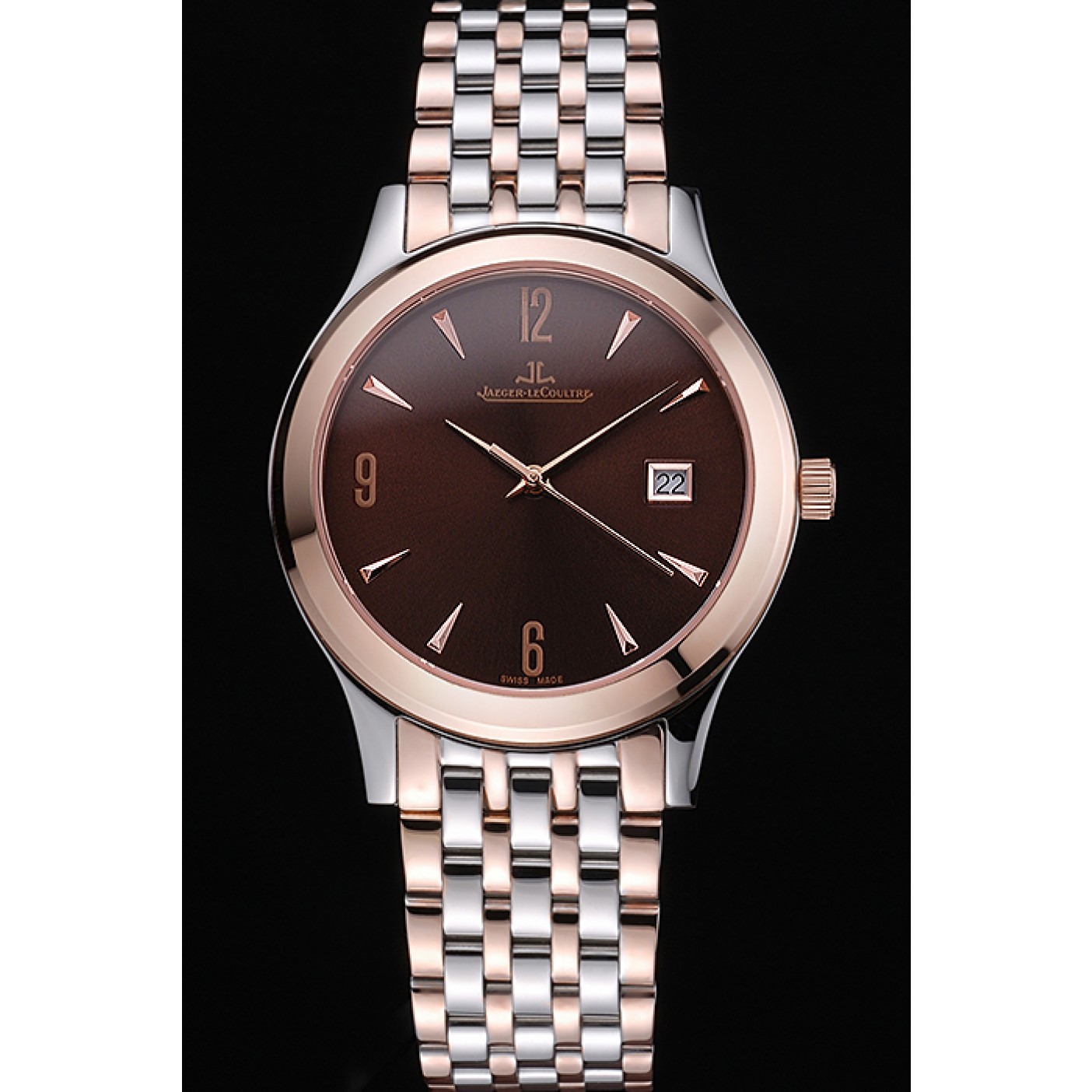 Jaeger LeCoultre Master Brown Dial Rose Gold Bezel Two Tone Band 622091