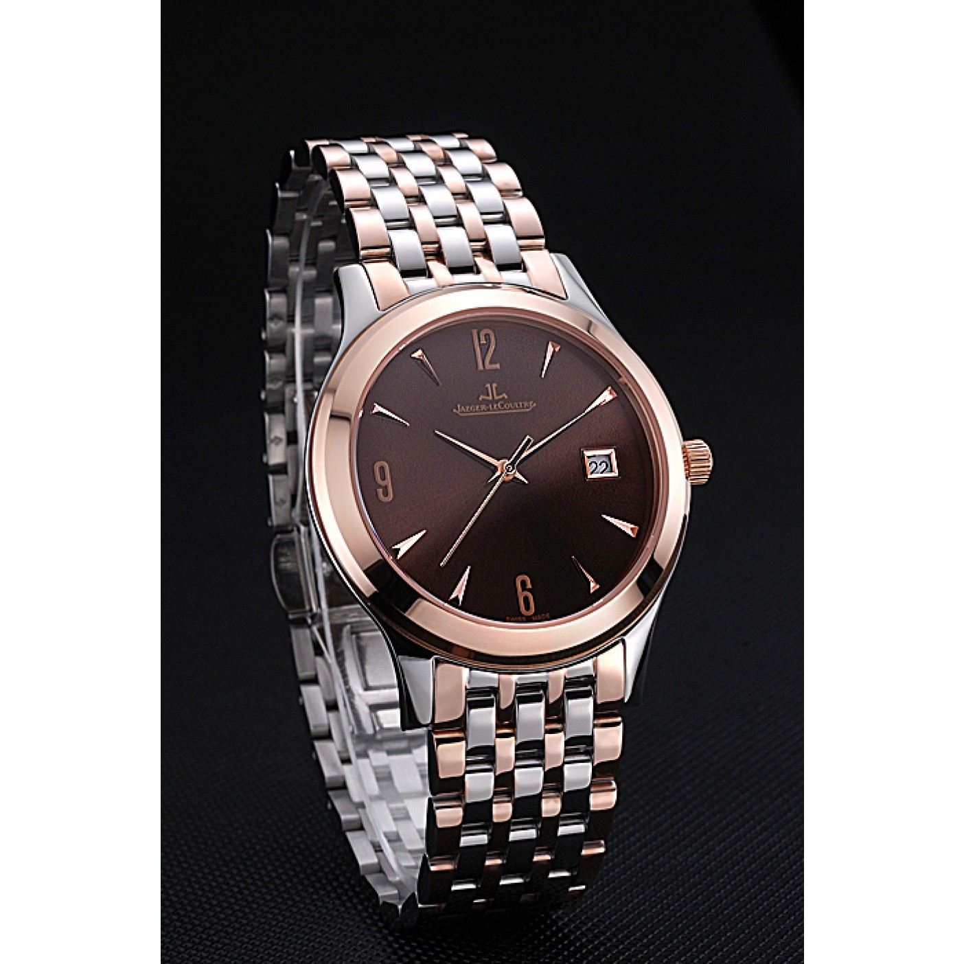 Jaeger LeCoultre Master Brown Dial Rose Gold Bezel Two Tone Band 622091