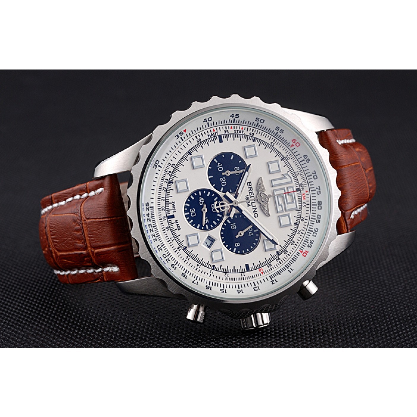 Breitling Navitimer Brown Leather Strap White Dial