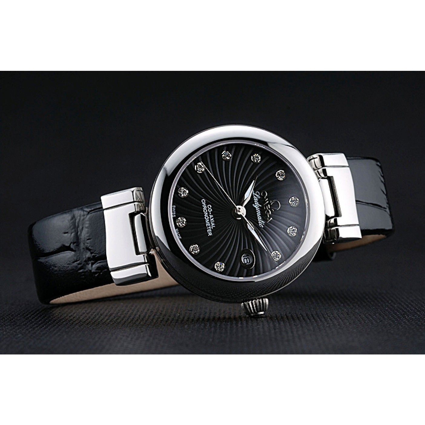 Omega Ladymatic Black Dial Black Leather Bracelet 622458