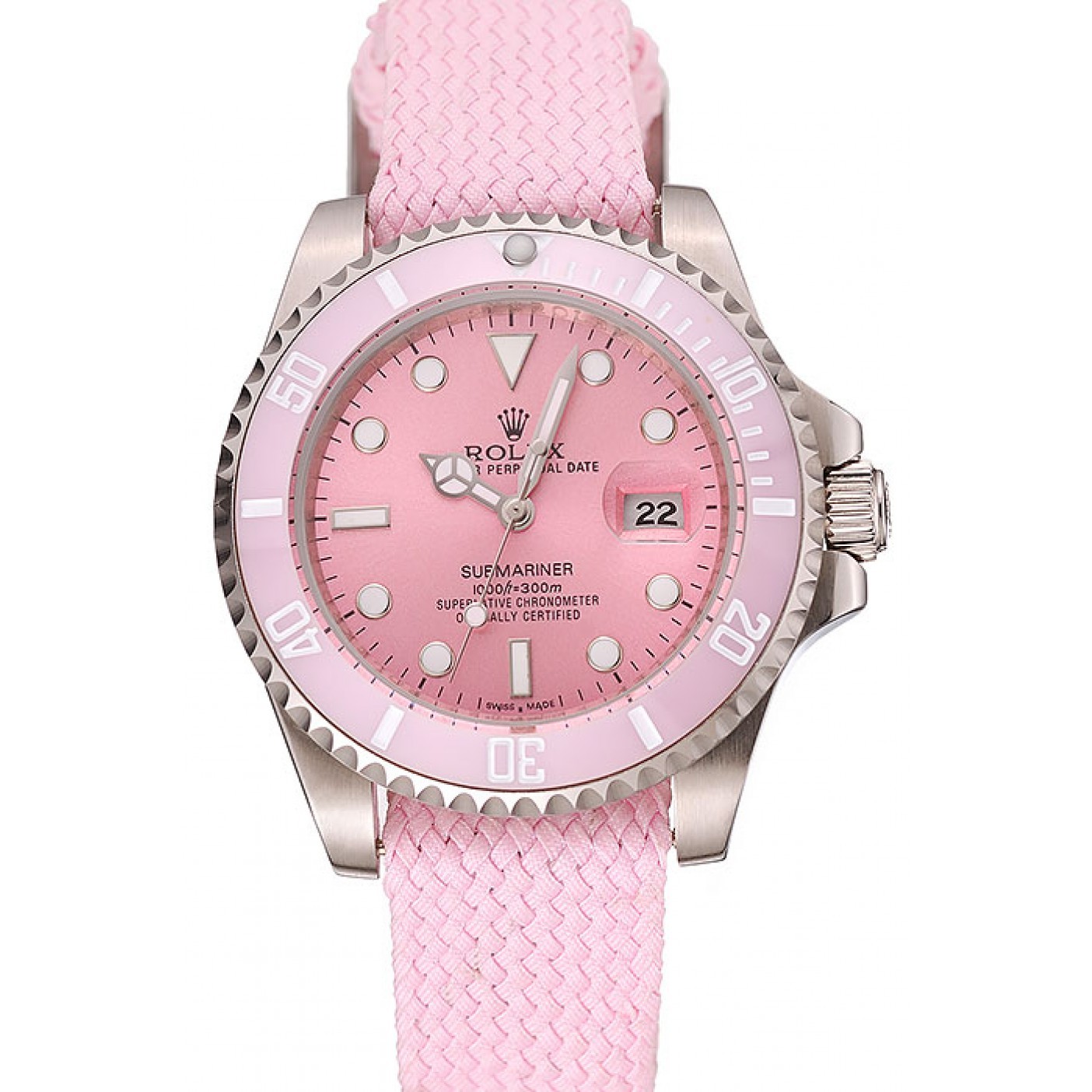 RepTime Watches Rolex Submariner Pink Dial Pink Bezel Pink Fabric Bracelet 1453866