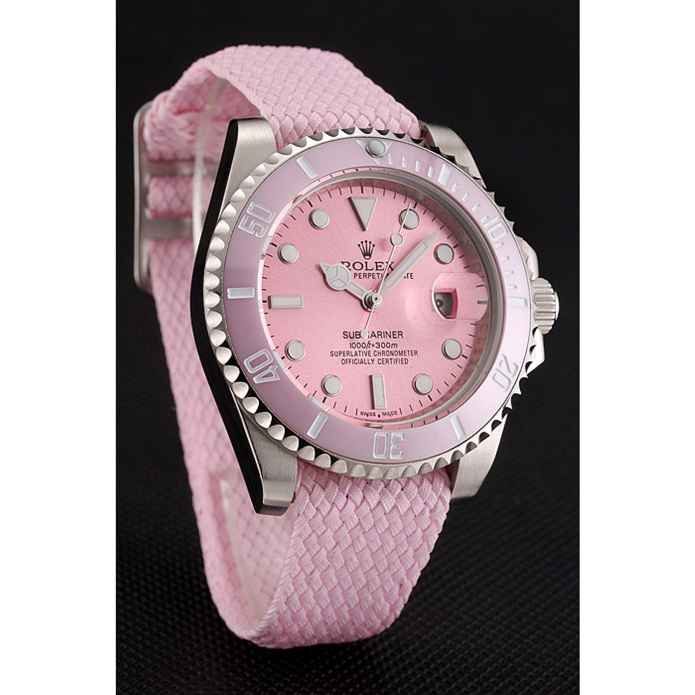 RepTime Watches Rolex Submariner Pink Dial Pink Bezel Pink Fabric Bracelet 1453866