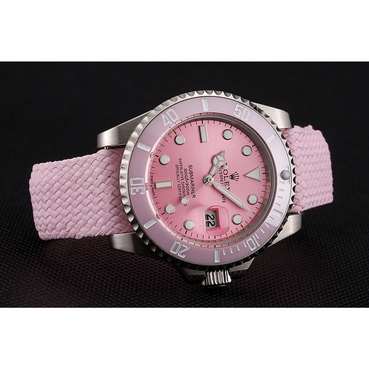 Rolex Submariner Pink Dial Pink Bezel Pink Fabric Bracelet 1453866