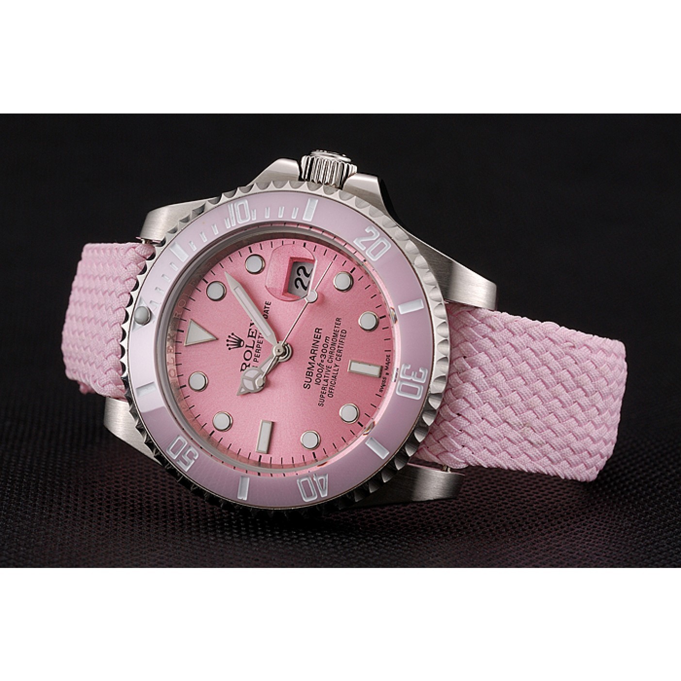 Rolex Submariner Pink Dial Pink Bezel Pink Fabric Bracelet 1453866