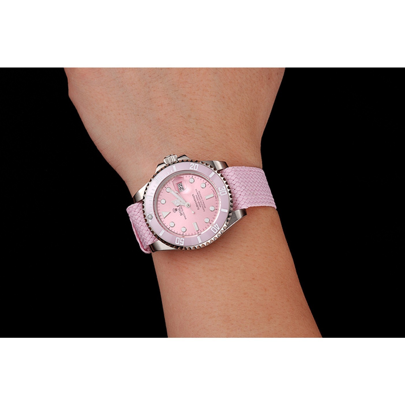 RepTime Watches Rolex Submariner Pink Dial Pink Bezel Pink Fabric Bracelet 1453866