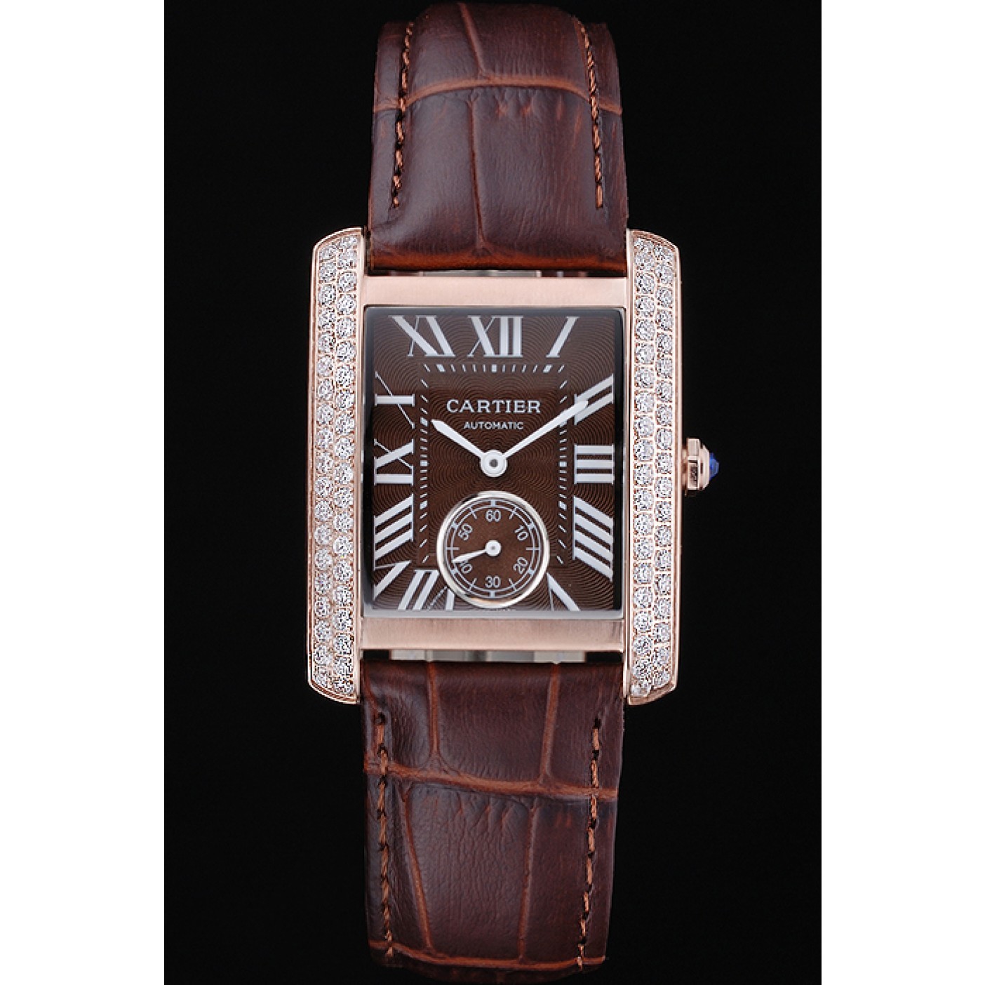 Affordable Cartier Tank MC Gold Diamond Case Brown Dial Brown Leather Strap 622170