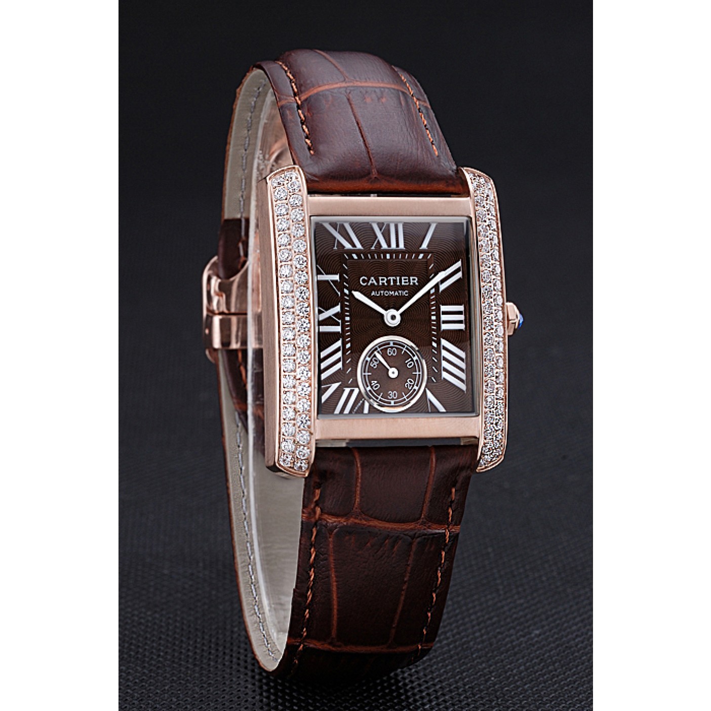 Affordable Cartier Tank MC Gold Diamond Case Brown Dial Brown Leather Strap 622170