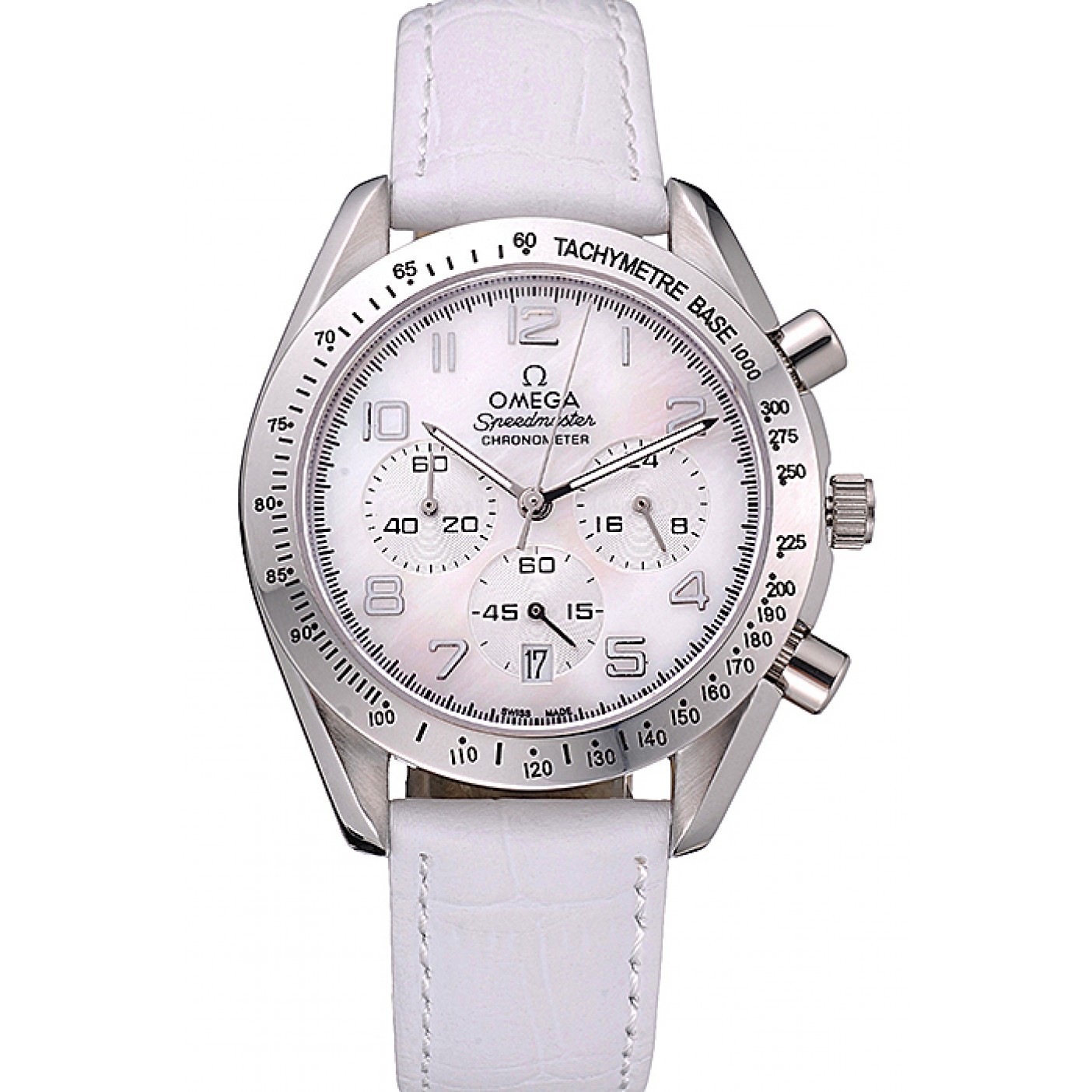 Omega Speedmaster Chronograph White Dial White Leather Bracelet 622452