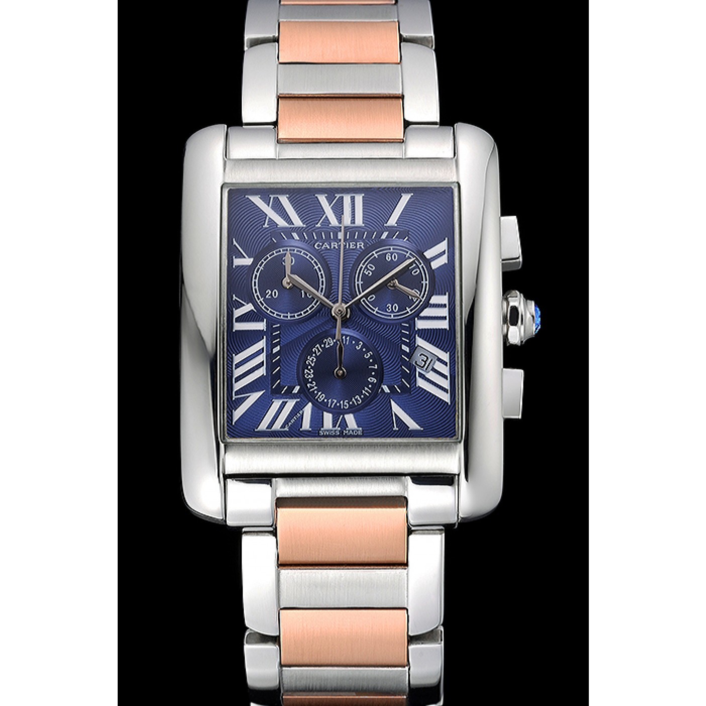 Fake Cartier Tank MC Blue Dial Stainless Steel Case Two Tone Bracelet 622700