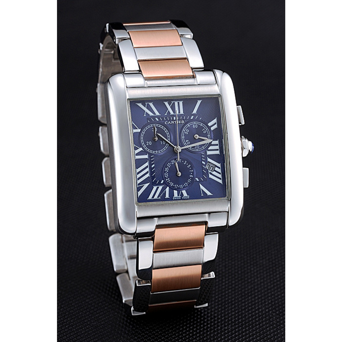 Fake Cartier Tank MC Blue Dial Stainless Steel Case Two Tone Bracelet 622700