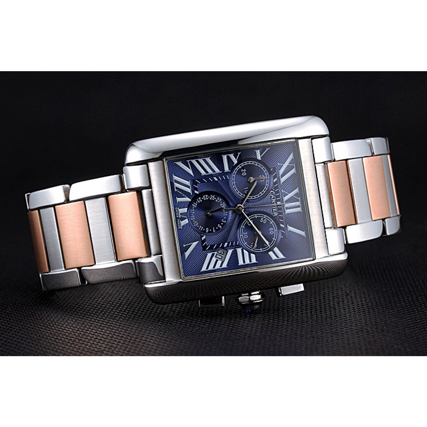 Fake Cartier Tank MC Blue Dial Stainless Steel Case Two Tone Bracelet 622700