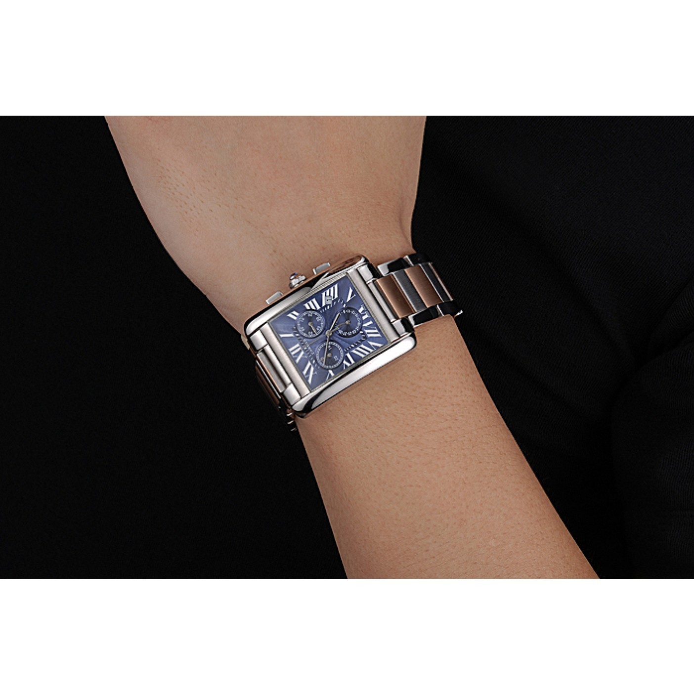 Fake Cartier Tank MC Blue Dial Stainless Steel Case Two Tone Bracelet 622700