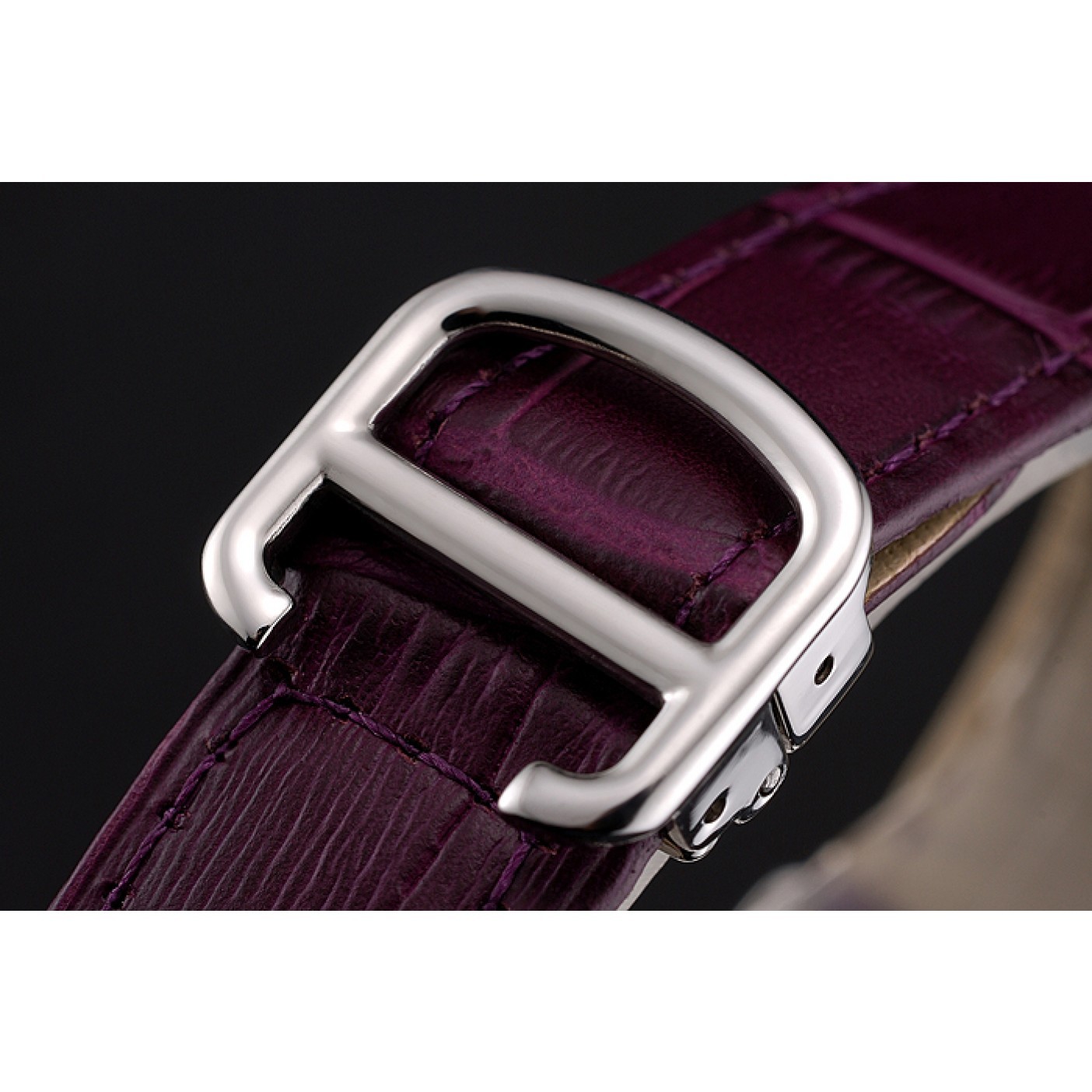 Cartier Ronde White Dial Stainless Steel Case Purple Leather Strap