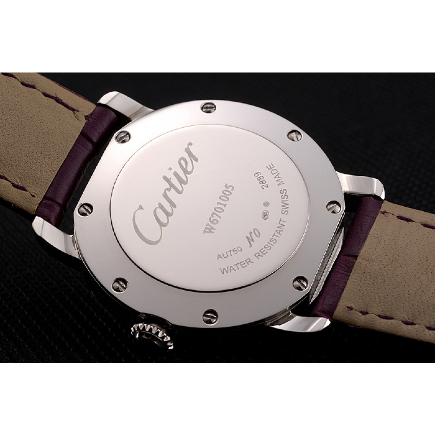 Cartier Ronde White Dial Stainless Steel Case Purple Leather Strap