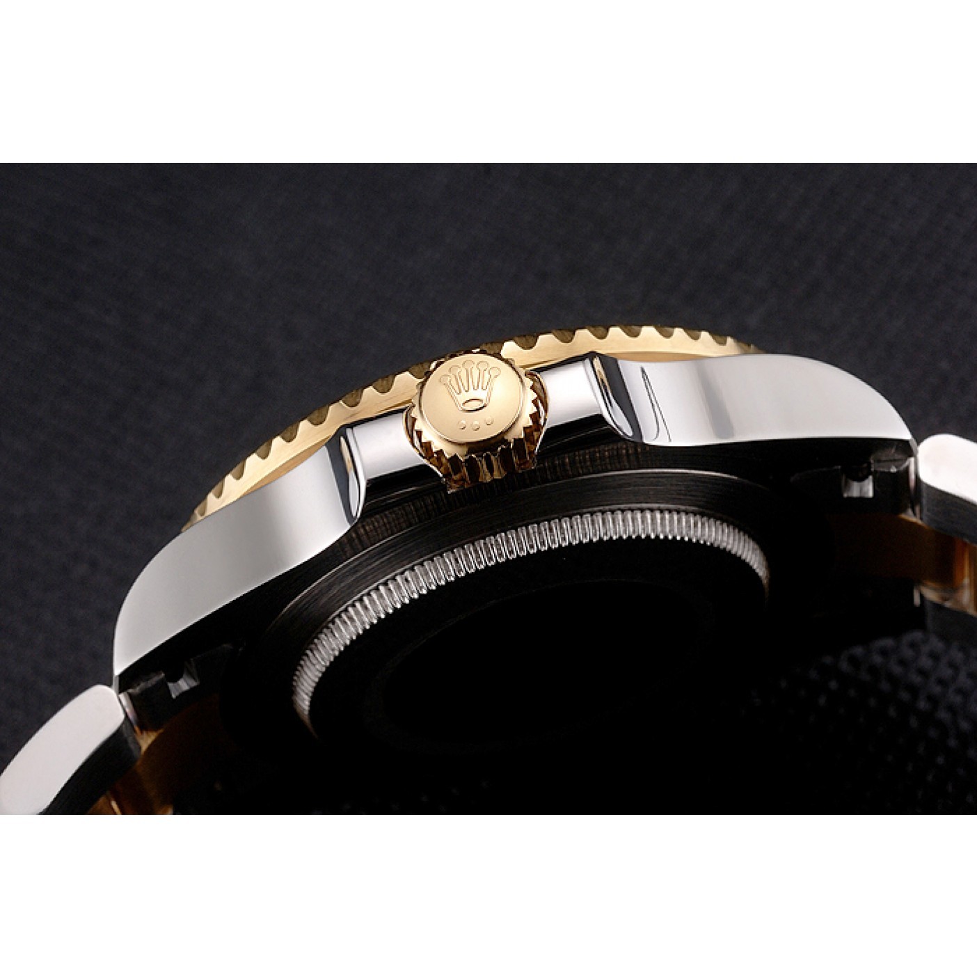 RepTime Watches Swiss Rolex Submariner Gold Dial Diamond Markings Black Bezel Two Tone Steel Gold Bracelet