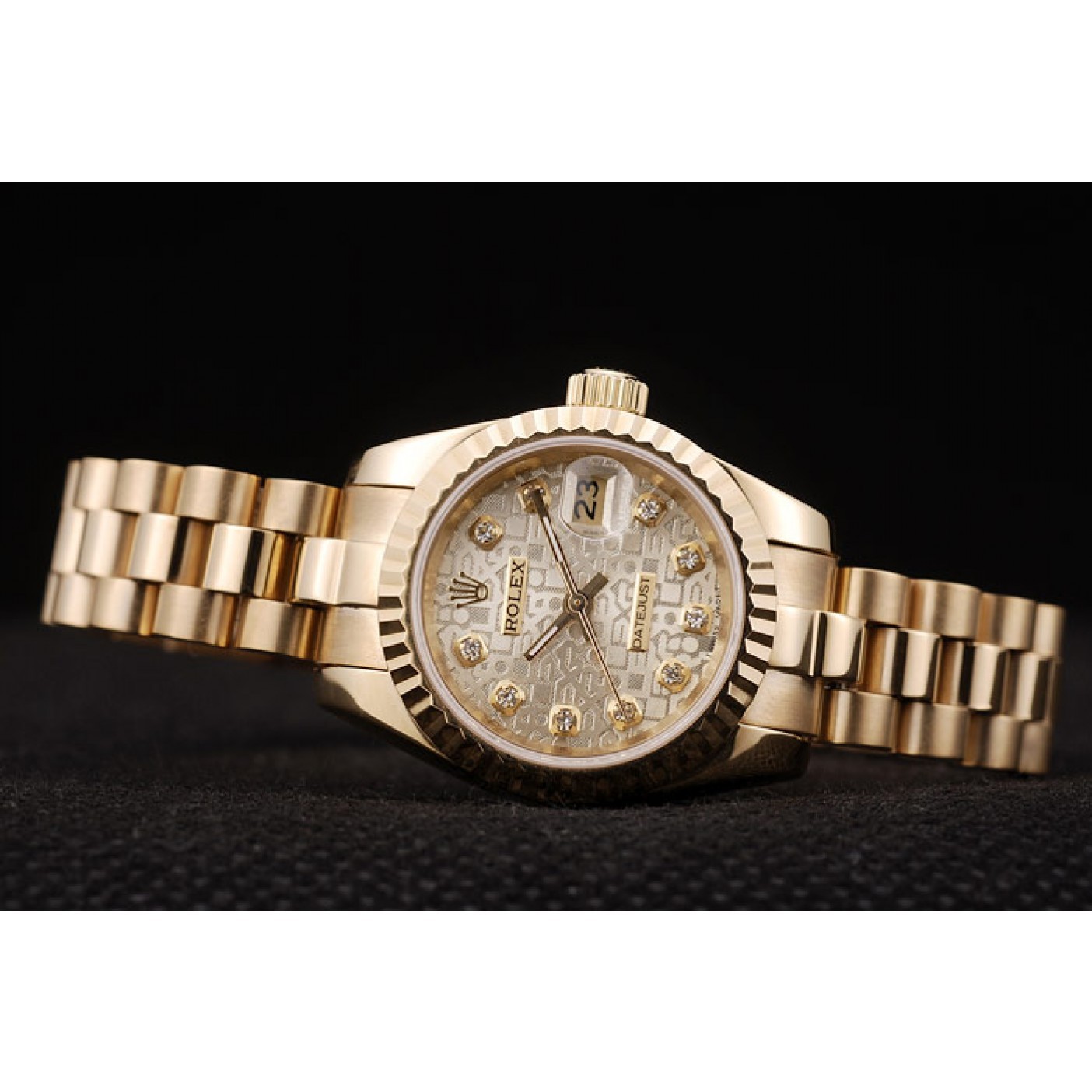 Affordable Rolex DateJust Ribbed Pattern Gold Bezel Gold Dial