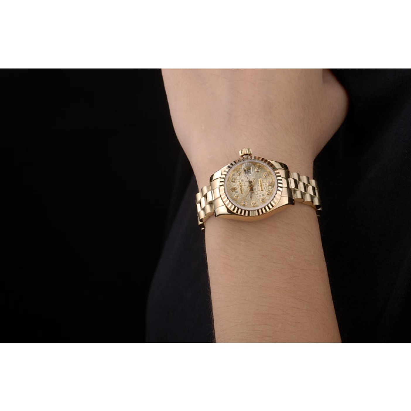 Rolex DateJust Ribbed Pattern Gold Bezel Gold Dial