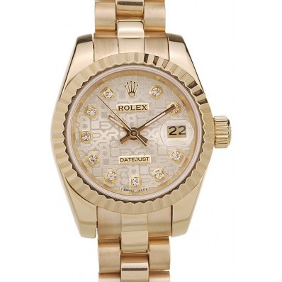 Affordable Rolex DateJust Ribbed Pattern Gold Bezel Gold Dial