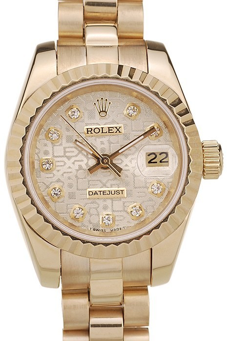 RepTime Watches Rolex DateJust Ribbed Pattern Gold Bezel Gold Dial