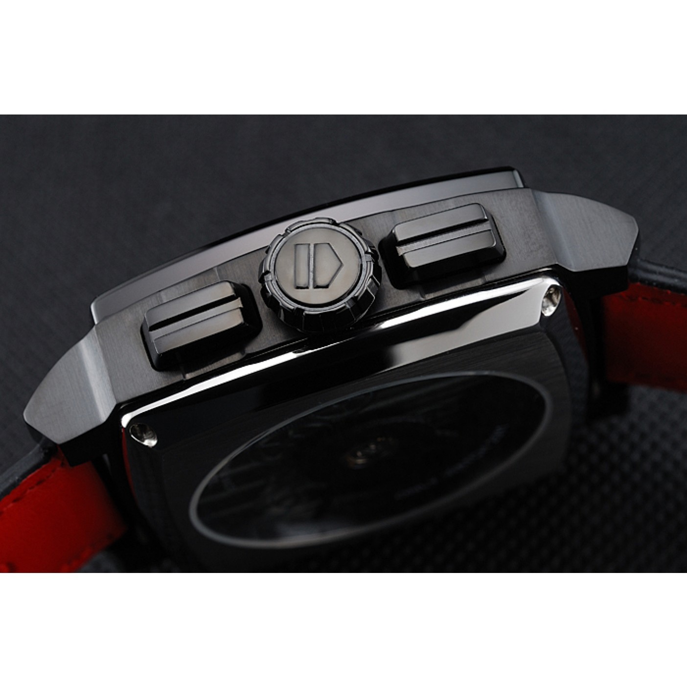 Tag Heuer Monaco Black-Red Perforated Leather Strap Black Dial 80309