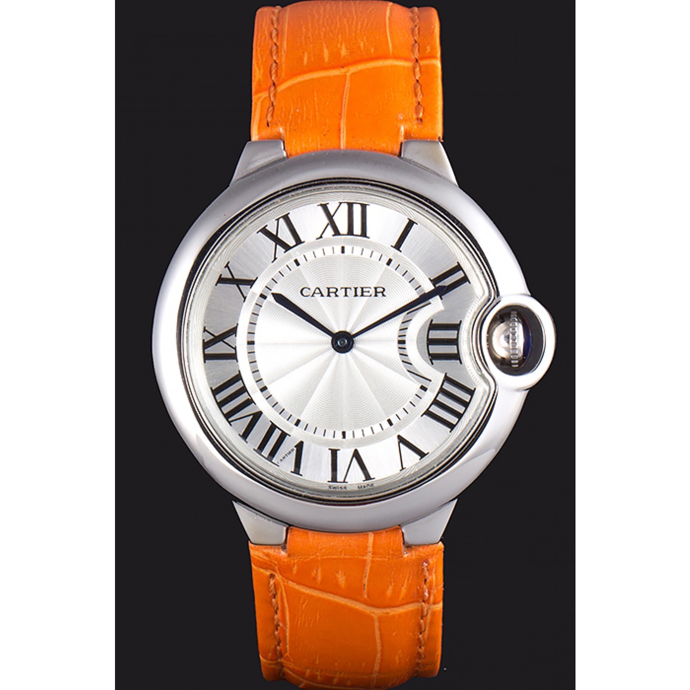 Cartier Ballon Bleu Silver Bezel with White Dial and Orange Leather Band 621550