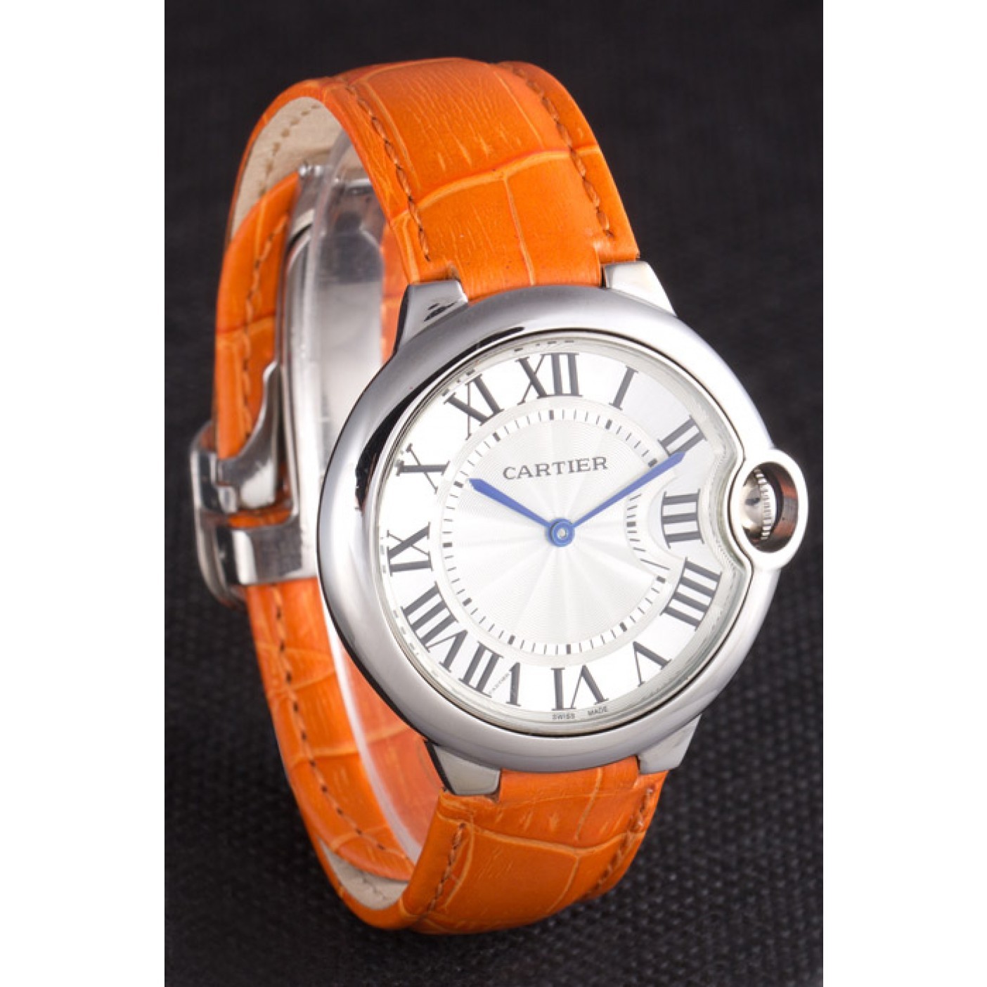 Cartier Ballon Bleu Silver Bezel with White Dial and Orange Leather Band 621550