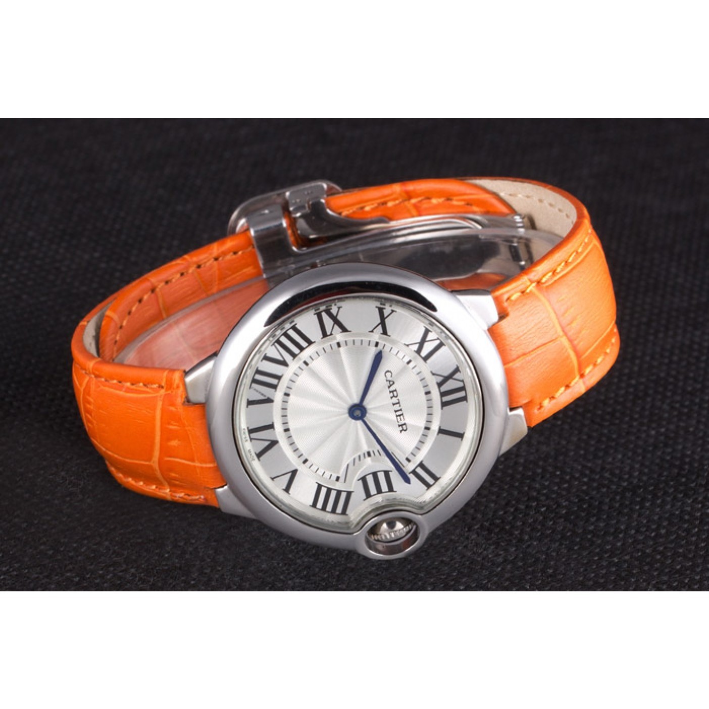 Cartier Ballon Bleu Silver Bezel with White Dial and Orange Leather Band 621550