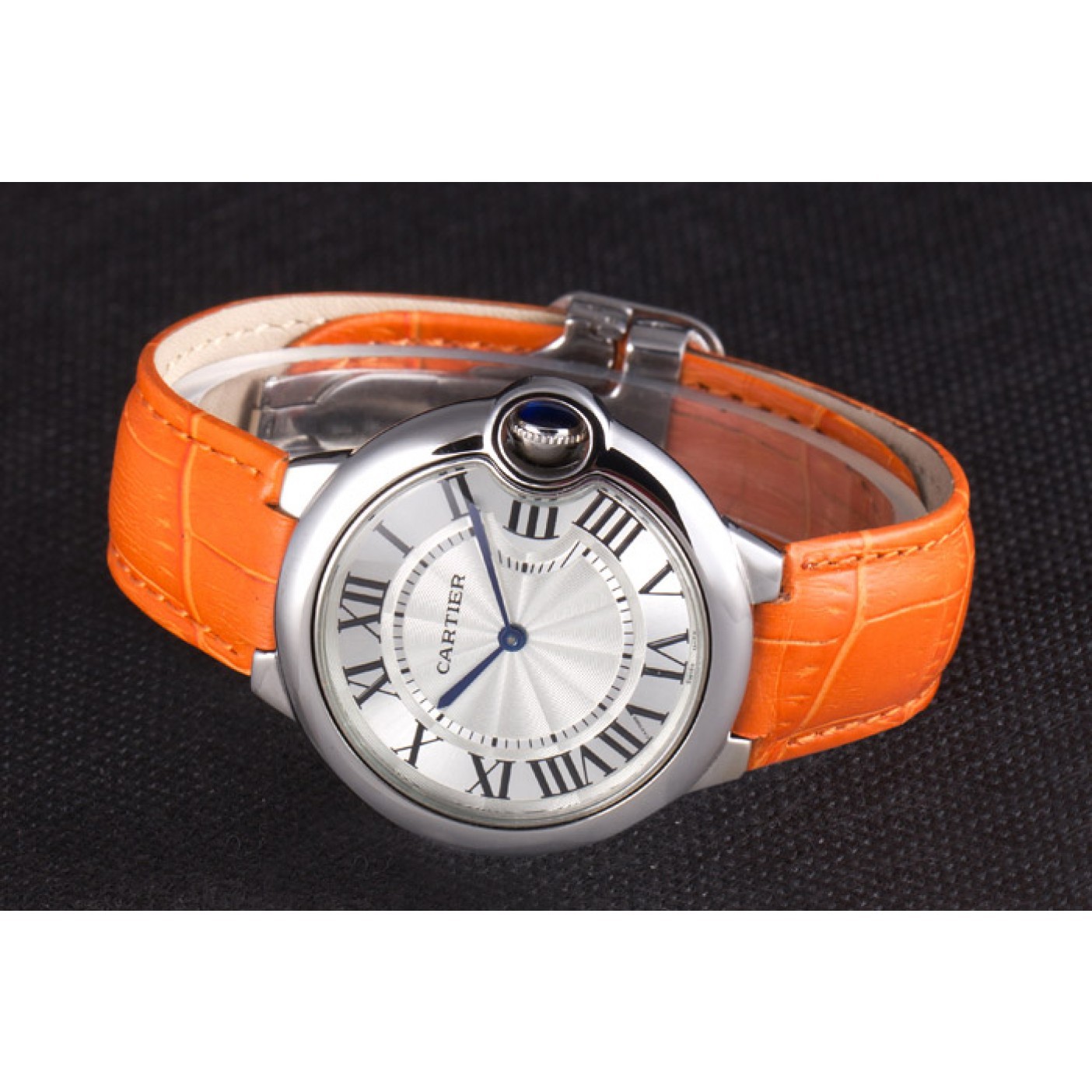 Cartier Ballon Bleu Silver Bezel with White Dial and Orange Leather Band 621550