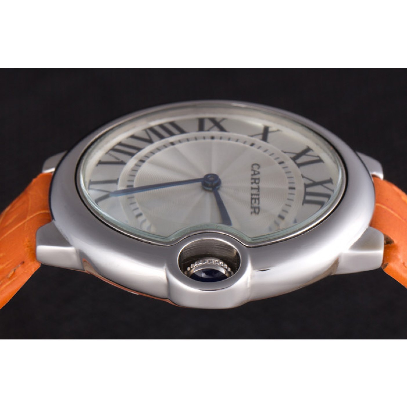 Cartier Ballon Bleu Silver Bezel with White Dial and Orange Leather Band 621550