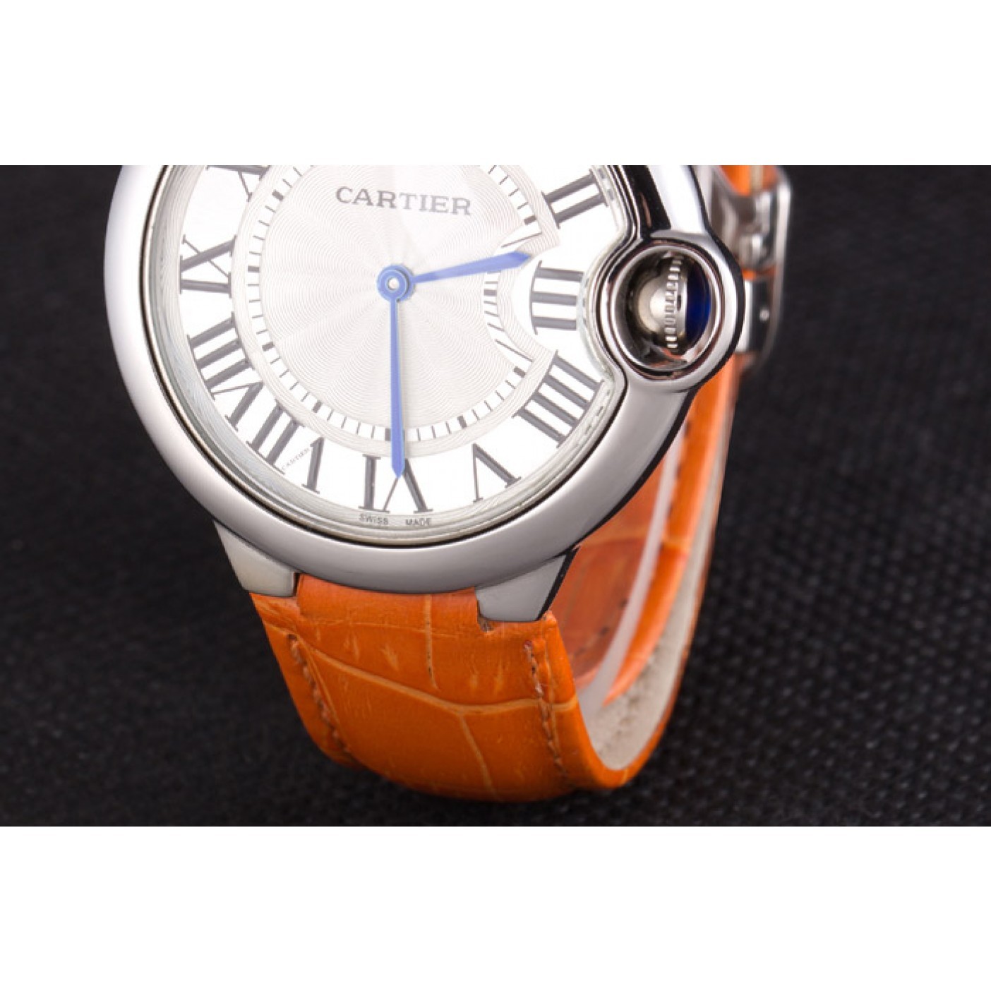 Cartier Ballon Bleu Silver Bezel with White Dial and Orange Leather Band 621550