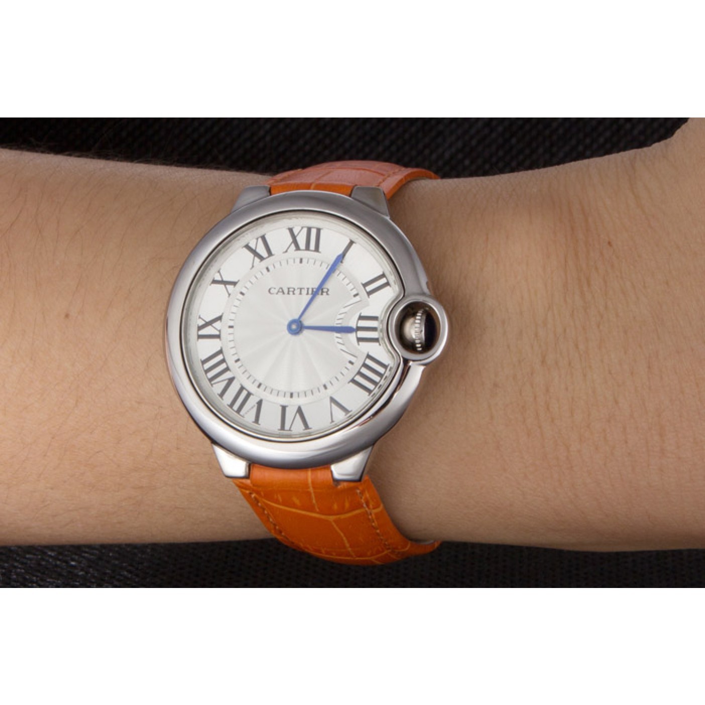 Cartier Ballon Bleu Silver Bezel with White Dial and Orange Leather Band 621550