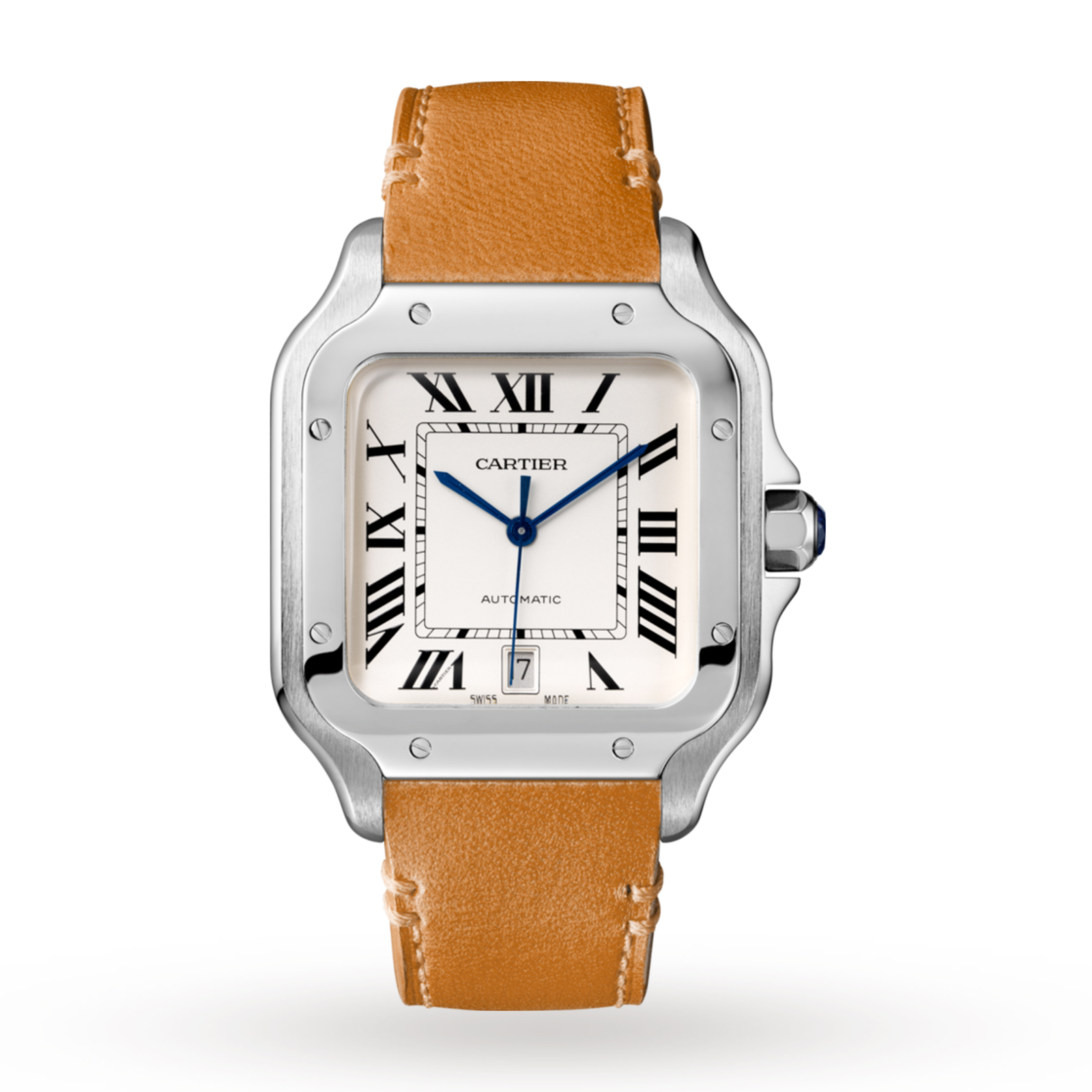 Swiss Santos de Cartier watch, Large model, automatic, steel, interchangeable metal and leather bracelets