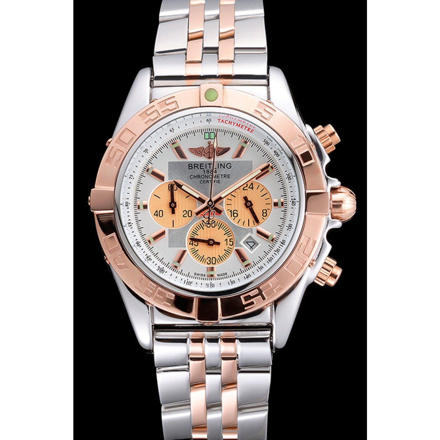 Breitling Chronomat White Dial Rose Gold Bezel And Subdials Stainless Steel Case Two Tone Bracelet