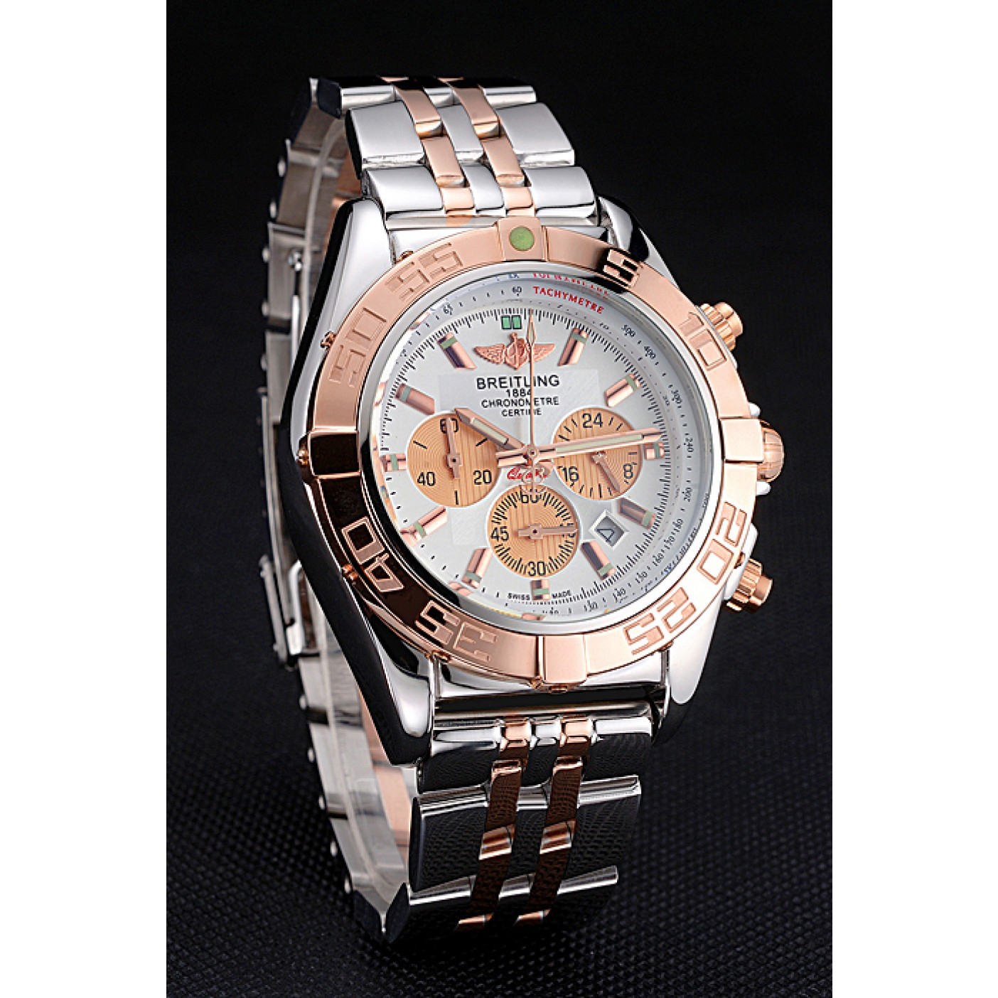 Breitling Chronomat White Dial Rose Gold Bezel And Subdials Stainless Steel Case Two Tone Bracelet