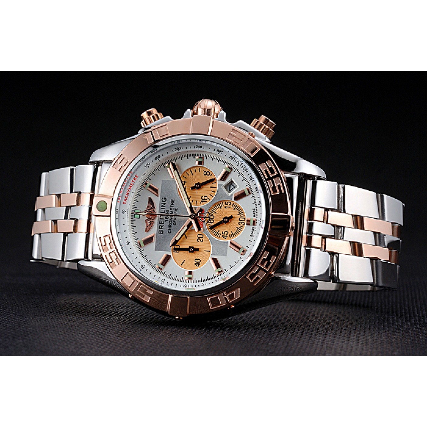 Breitling Chronomat White Dial Rose Gold Bezel And Subdials Stainless Steel Case Two Tone Bracelet