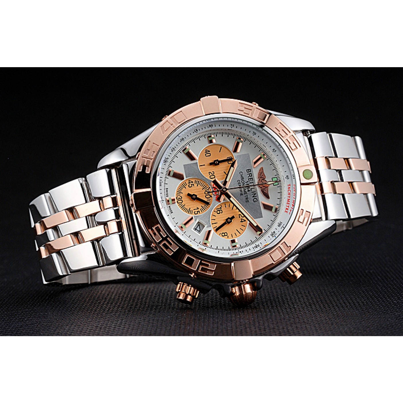 Breitling Chronomat White Dial Rose Gold Bezel And Subdials Stainless Steel Case Two Tone Bracelet